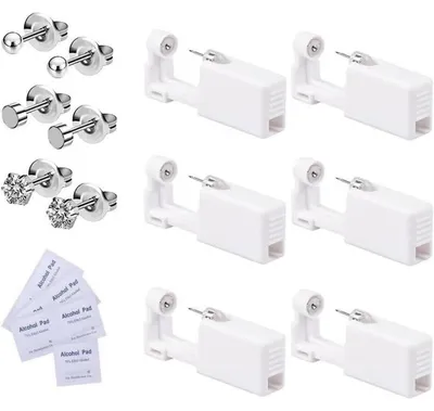Produktbild von Ohrlochstechpistolen Set 6 Stück Einweg Steril Selbst-Piercing Werkzeug mit Ohrstecker 316L Edelstahl Silber
