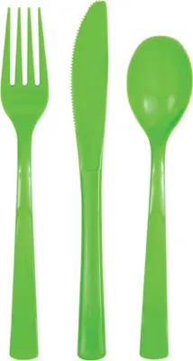 Produktbild von Set aus 18 Plastikbesteck limonengrün -18 cm