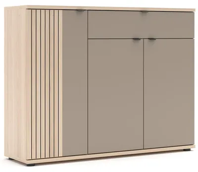 Produktbild von Garderoben Schuhschrank mit 133 cm in grau mit Eiche, Rillenoptik, 3 Türen - PALADE-36