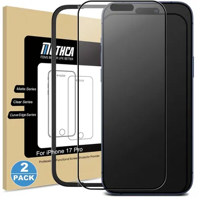 Produktbild von Displayschutzfolie für iPhone 17 Pro, 2 Stück, Matt, 9H, Anti-Reflex, Anti-Fingerabdruck, Schwarzrand, 6,3 Zoll