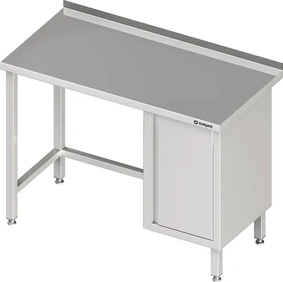 Produktbild von Arbeitstisch ohne Grundboden, 800x600x850 mm, mit Flügeltürschrank rechts, mit Aufkantung, verschweißt
