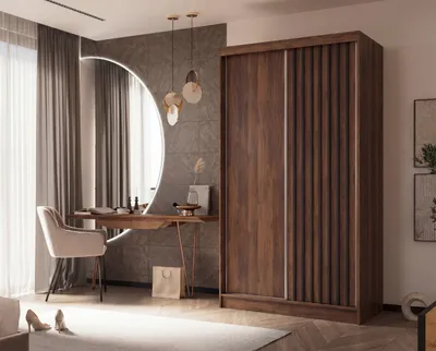 Produktbild von Masseno Schiebetürenschrank LAMELLO 120/216/61 cm Modern Kleiderschrank 2-türig Nussbaumfarben