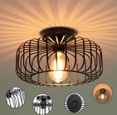 Obrázek produktu pro Vintage moderní stropní lampa z černého kovu, retro závěsné svítidlo, kulatý stínidlo s LED žárovkou E27, Ø 30 cm, industriální styl, do ložnice a kuchyně