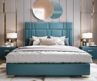 Produktbild von Designer Bett Schlafzimmer Kunstleder Hotel Luxus Polster Möbel Designer