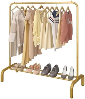 Productafbeelding van PromoHome® Vrijstaande kledingrek met schoenenplank – 110 cm, goud