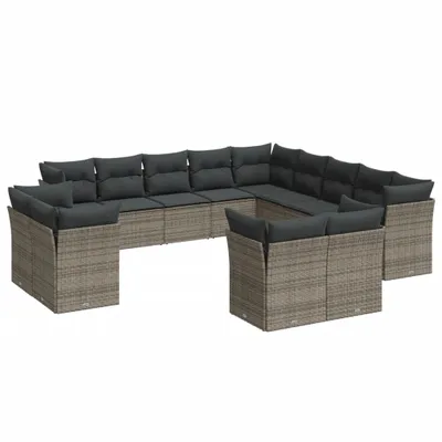 Produktbild von vidaXL 13-tlg. Garten-Sofagarnitur mit Kissen Grau Poly Rattan