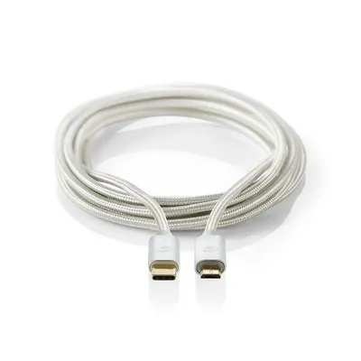 Produktbild von Nedis USB-Kabel - USB 2.0 - USB-C Stecker - USB Micro-B Stecker - 10 W - 480 Mbps - Vergoldet - 3.00 m - Rund - Geflochten / Nylon - Aluminium - Verpackung mit Sichtfenster