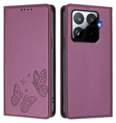 Produktbild von Lederhülle für Xiaomi 15T Pro, Schmetterling Prägung Leder Brieftasche Schutzhülle mit Ständer Lila