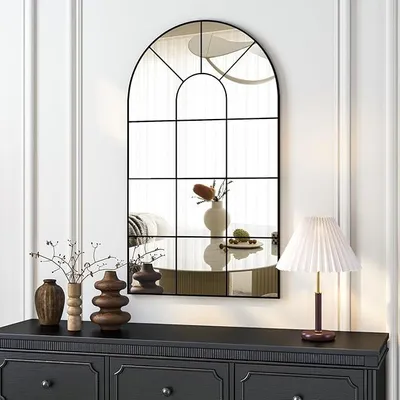 Imagen del producto de Espejo con forma de arco para ventana, 80 x 50 cm. Color . Espejo para ventana, estilo rústico, decorativo. Ideal para decorar paredes de salones, pasillos o dormitorios