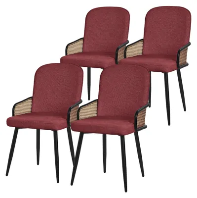 4er-Set Esszimmerstühle rot, Stoffbezug, Armlehnen, Metallbeine