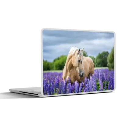 Produktbild von MuchoWow® Laptop Aufkleber Sticker Cover Pferd - Blumen - Lila 30x22 cm - Laptop-Sticker
