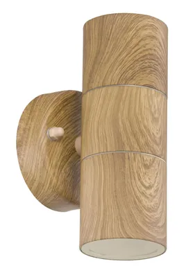 Produktbild von Globo Lighting Außenleuchte Edelstahl holzoptik matt, Glas klar, Richtung Lichtschein: auf- und abwärts, IP44, BxH: 85x165mm, AL: 93mm, exkl. 2x GU10 35W 230V