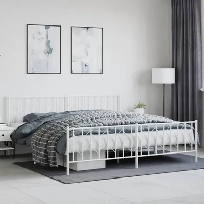 Obrázok produktu pre Maison Exclusive - posteľový rám s čelom a nožnou časťou, kov, biela, 200 x 200 cm