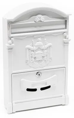 Zdjęcie produktu dla Skrzynka na listy Ibzoa® w antycznym stylu, biała, wymiary: 260 x 90 x 400 mm – wykonana ze stali i aluminium, otwór na listy: 22 x 3,5 cm, zamek z kluczem, tabliczka na imię i nazwisko