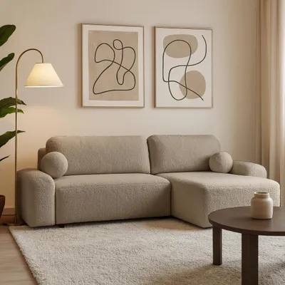 Produktbild von Ecksofa NOEL mit Schlaffunktion, Bettkasten & universeller Ottomane, Dunkelbeige