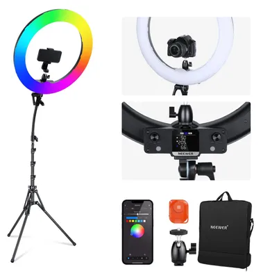 Produktbild von NEEWER 18" RGB LED Ringlicht APP Steuerung mit Ständer und Telefonhalterung, 42W