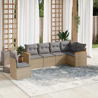 Produktbild von Möbel 6-tlg. Garten-Sofagarnitur mit Kissen Beige Poly Rattan 2024