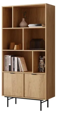 Produktbild von MIRJAN24 Regal Edison, Stilvoll Wohnzimmer, Regal mit zwei Drehtüren (Farbe: Eiche Hickory)