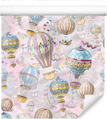Zdjęcie produktu dla Tapeta Ozdoba Ścienna idealna do pokoju dziecka kolorowe balony pojazdy Bajkowa Dekoracja 3D