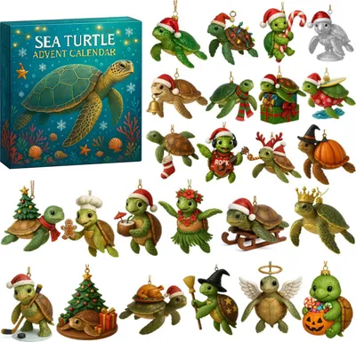Produktbild von Adventskalender mit Meeresschildkröten: 24 realistische Meerestiere – Weihnachtsdekoration, festliche Stimmung, Überraschungs-Countdown-Ornament