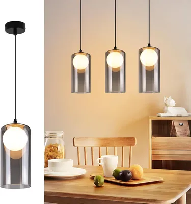 Productafbeelding van ZMH Hanglamp Eettafel, 1-lamps pendellamp, rookgrijs, hanglamp voor eettafel, ovaal, hanglamp met G9 fitting, in hoogte verstelbaar, geschikt voor woonkamer en slaapkamer