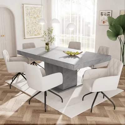 Produktbild von Flieks Polsterstuhl Esszimmerstuhl 6er Set mit Metallbeinen, Drehstuhl 360° Drehbar, Samtstuhl Schminkstuhl mit Arm- und Rückenlehnen, Beige