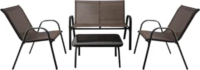 Immagine prodotto di KOMFOTTEU set da balcone 4 pezzi, set di mobili da giardino per 4 persone, set da giardino con 2 sedie & 1 panca & 1 tavolino, set di mobili da patio set di sedute per balcone, cortile (marrone)
