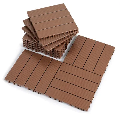 Obrázok produktu pre Ikodm, 110 kusov terasových dlaždíc, 10 m², 30x30 cm, plastové, klikacie dlaždice, dlaždice na balkón, vzhľad dreva, pruhované, odolné voči poveternostným vplyvom, protišmykové, hnedé, 4 pruhy