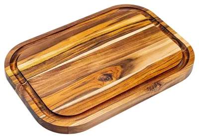 Obrázok produktu pre Krájací doska z teakového dreva, rozmer 40 x 28 cm, s drážkou na zachytávanie šťavy