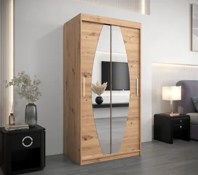 Obrázek produktu pro Šatní skříň se zrcadly TAMARA - šířka 100 cm, dub artisan