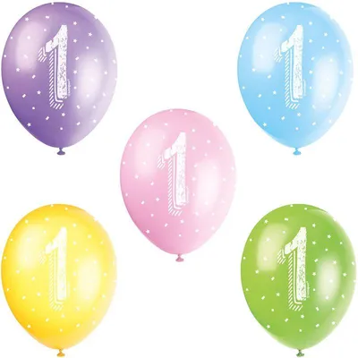 Produktbild von Bunte Latex Luftballons 5 Stück 30 cm zum 1. Geburtstag Heliumgeeignet