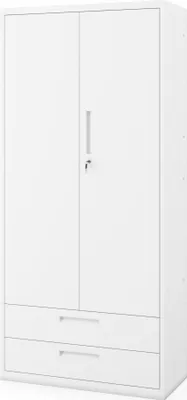 Image de JAN NOWAK Armoire de bureau haute en métal avec double tiroir MEGAN Blanc 195x90x40 cm