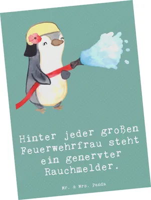Produktbild von Mr. & Mrs. Panda Grußkarte Feuerwehrfrau Humor - Meeresbrise - Geschenk, Postkarte, Beruf, Stärke, Ansichtskarten, Berufe, kreative Geschenke, Postkarten, Fotokarte