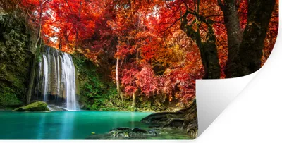 Produktbild von MuchoWow® Wandtattoo Wandsticker Wandaufkleber Wasserfall - Baum - Rot - Herbst - Wasser 80x40 cm Selbstklebend und Repositionierbar - Aufkleber