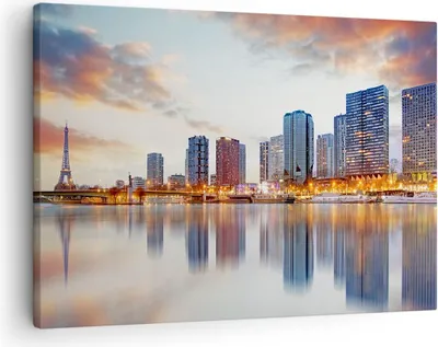 Produktbild von Bild auf Leinwand - Leinwandbild - Fluss Wolkenkratzer Ansicht Eiffle - 70x50cm - Wand Bild - Wanddeko - Leinwanddruck - Bilder - Kunstdruck - Leinwand bilder - Wandkunst - AA70x50-2831