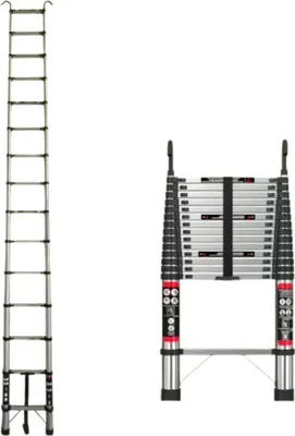 Productafbeelding van Telescoopladder Lyra – 440 cm – Inklapbare ladder van roestvrij staal – Draagbare telescoopladder voor zolders – Maximaal draagvermogen 150 kg – EN131