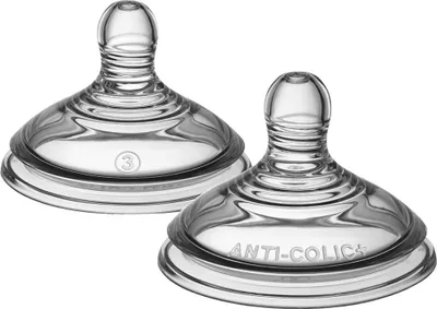 Produktbild von Tommee Tippee-Babyflaschensauger, Advanced Anti-Kolik-Flaschensauger, brustähnlich, weiches Silikon, schneller Durchfluss, 6+ M., Zubehör, 2er-Pack