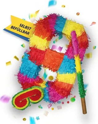 Produktbild von Pinata Zahl 8 Set mit Stab und Augenmaske für Kinder-Geburtstag Schlag-Spiel 50 x 35 x 8cm Dekoration Geburtstagsdeko