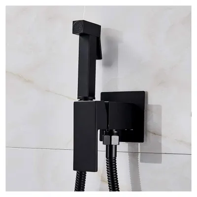 Produktbild von aucet Messing-Duscharmatur, schwarzer Waschmischer, Kalt- und Warmwassermischer, Kran, quadratischer Duschsprühkopf, Wasserhahn, Toilettenarmaturen