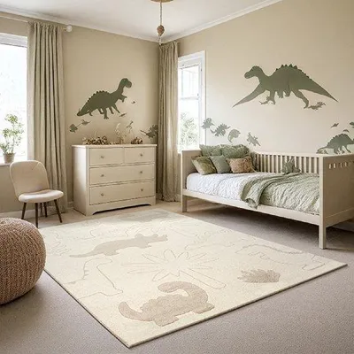 Productafbeelding van Unyqoos® Karpet24 Alina Kids – Dino-tapijt voor kinderen, crème, 80 x 150 cm, zacht speelkleed voor kinderkamers