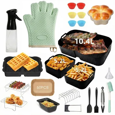 Produktbild von Set mit 29 wiederverwendbaren Silikon-Backformen für den Heißluftfritteuse