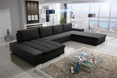 Produktbild von Sofa Couchgarnitur VERONA U Couch Sofagarnitur U Wohnlandschaft mit Schlaffunktion und Bettkasten