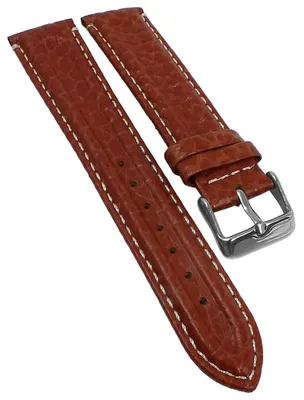 Produktbild von Uhrenarmband Leder Doppelwulst braun mit Naht > Kontrastnaht , Stegbreite:20mm, Schließe:Silbern