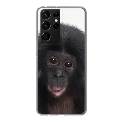 Produktbild von MuchoWow® Handyhülle Schutzhülle Hülle für Samsung Galaxy S21 Ultra Affe - Schimpanse - Porträt - Kinder - Jungen - Mädchen Silikon Softcase Handy Hülle - Mobiltelefon