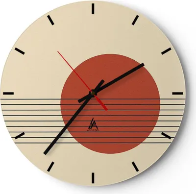 Produktbild von Wanduhr - Rund - Glasuhr - Abstraktion Linien Rad - 30x30cm - Schleichendes Uhrwerk - Lautlos - zum Aufhängen bereit - Dekoration Modern - Wanddekoration aus Glas - C3AR30x30-4230