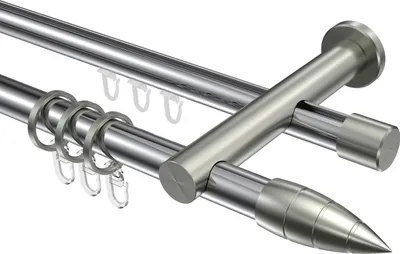 Produktbild von Interdeco Rundrohr-Innenlaufstange / Gardinenstange (Kombination) Chrom / Edelstahl-Optik, Typ Platon Samanto (Rillenpatrone), 20 mm Ø 2-läufig, 160 cm