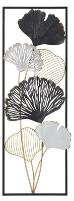 Image de Panneau décoratif mural Ory A avec feuilles de ginkgo en cadre noir 31x90 cm