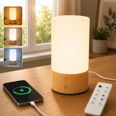 Produktbild von 10.000 Lux Lichttherapielampe mit Fernbedienung, UV-frei, Vollspektrum-Tageslichtlampe mit Timer, 3 Farbtemperaturen, stufenlos dimmbar, Holzsockel