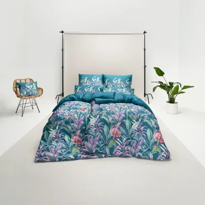 Produktbild von LOESCHEN Estella Impulse - Mako-Satin Bettwäsche-Garnitur MAZE Farbe petrol Größe 135x200 + 80x80 cm