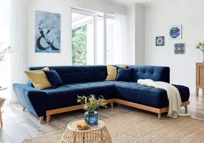Image de MIUFORM Dazzling Daisy - Canapé d'angle avec fonction lit et coffre de lit L-FORME DROITE - 253x190cm - Bleu marine - Canapé-lit Canapé